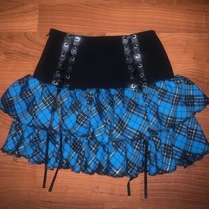 blue plaid ruffle lace up skirt